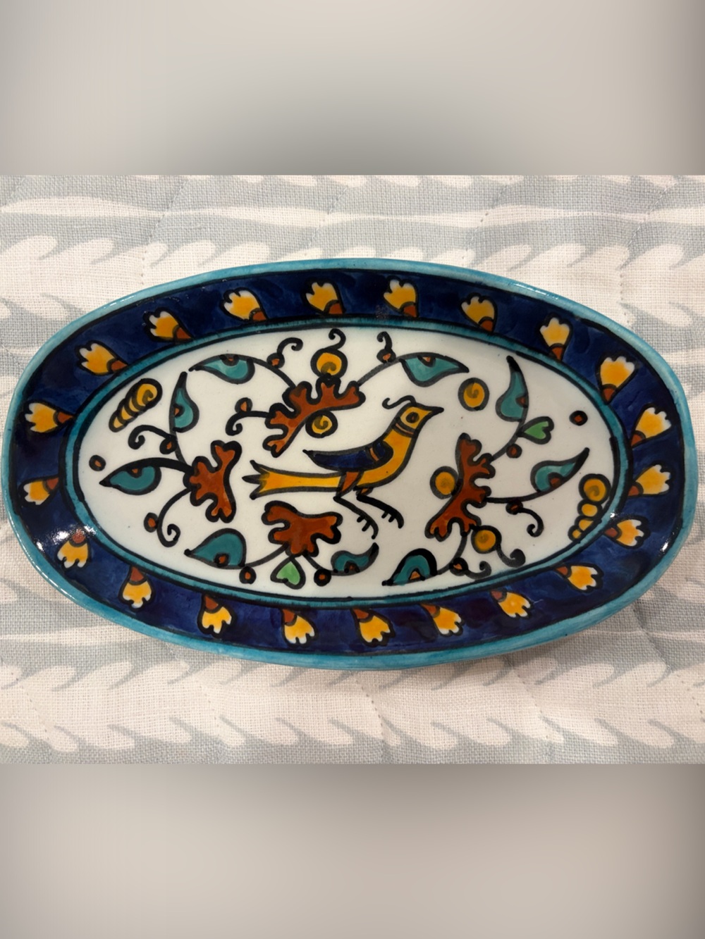 Hand-Painted Blue and White Decorative Ceramic Dish - Home Art